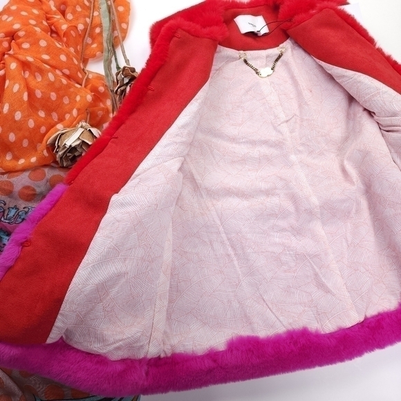 New Suncoo Super Super Soft Pink Red Fleece Faux Fur Color Block Vest Sz… - Picture 13 of 16